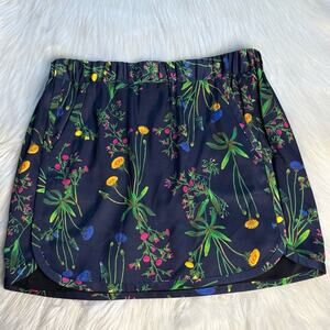 Marissa Webb Navy and Green Floral Silk Mini Skirt